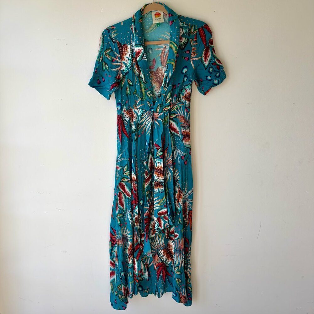 FARM RIO Floral Printed Button Up Midi Dress Size Medium - Picture 2 of 8
